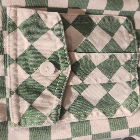 EUC Roolee Green and Cream Checkered Cotton Jumpsuit w/pockets No Sz Tag XS - Picture 3 of 8